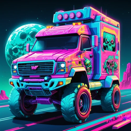 day of the dead truck,cybertruck,easter truck,halloween truck,christmas truck,truck,retro vehicle,80's design,food truck,dribbble,truck racing,neon ice cream,scrap truck,delivery truck,game car,garbage truck,neon ghosts,ambulance,mail truck,kei truck,Conceptual Art,Sci-Fi,Sci-Fi 28