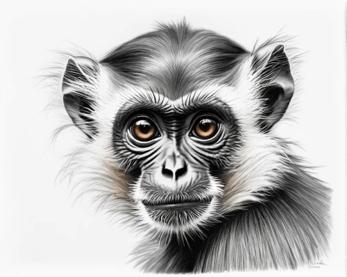 colobus,langur,gibbon 5,tamarin,gibbon,siamang,macaque,primate,marmoset,chimpanzee,saguinus oedipus,long tailed macaque,de brazza's monkey,cercopithecus neglectus,animal portrait,white-fronted capuchin,rhesus macaque,primates,common chimpanzee,chimp,Illustration,Black and White,Black and White 35