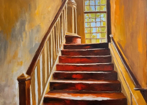 stairway,outside staircase,staircase,stairwell,winding staircase,stair,stairs,girl on the stairs,banister,winding steps,circular staircase,the threshold of the house,stone stairway,house painting,spiral staircase,gordon's steps,steps,oil on canvas,oil painting,steel stairs,Conceptual Art,Oil color,Oil Color 22