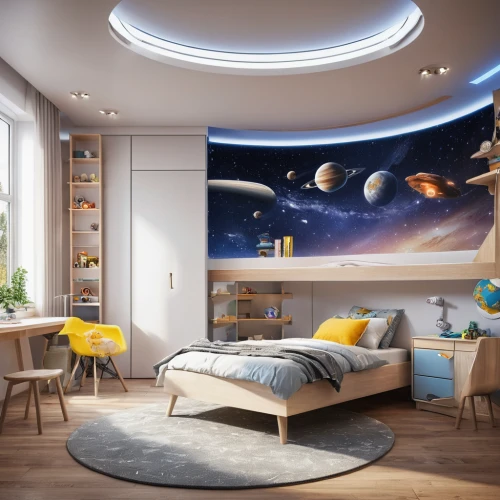 sky space concept,sky apartment,kids room,modern room,children's bedroom,boy's room picture,ufo interior,solar system,baby room,sleeping room,great room,modern decor,children's room,smart home,space art,the solar system,livingroom,large space,interior design,smart house,Photography,General,Natural