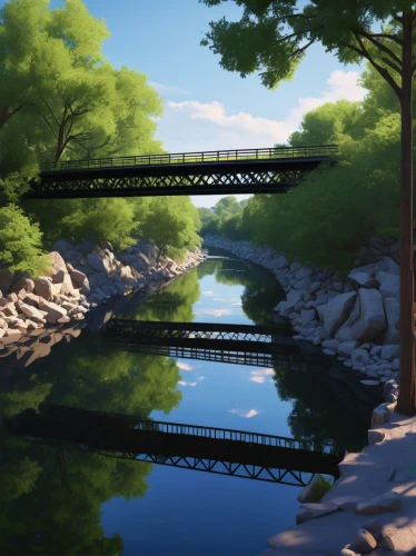 scenic bridge,railroad bridge,hanging bridge,wooden bridge,trestle,hangman's bridge,suspension bridge,swing bridge,bridge,footbridge,tied-arch bridge,moveable bridge,bailey bridge,beam bridge,humpback bridge,riverside,bridges,log bridge,cantilever bridge,creek,Conceptual Art,Fantasy,Fantasy 19