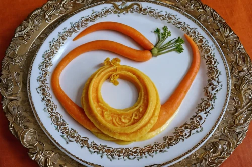 jalebi,sliced tangerine fruits,decorative plate,water lily plate,mandarin cake,carrot pattern,culinary art,carrot salad,fried egg flower,orange slices,decorative squashes,fruit plate,egg dish,citrus food,quince decorative,béarnaise sauce,hors' d'oeuvres,vintage dishes,murukku,pommes anna,Illustration,Retro,Retro 13