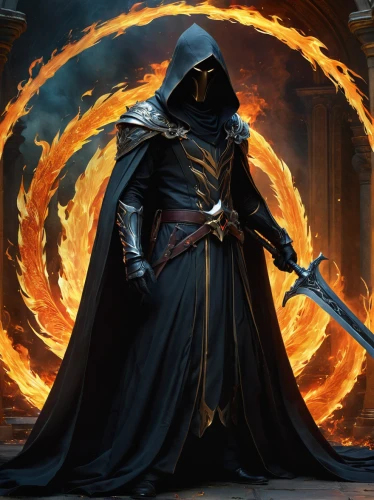 fire master,dodge warlock,grimm reaper,flickering flame,fire background,fire artist,heroic fantasy,massively multiplayer online role-playing game,dance of death,hooded man,burning torch,assassin,scythe,grim reaper,reaper,darth maul,fantasy art,flame of fire,death god,cg artwork,Conceptual Art,Fantasy,Fantasy 05