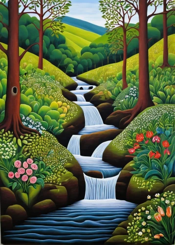 brook landscape,mountain stream,david bates,flowing creek,river landscape,the brook,streams,watercourse,mountain spring,riparian forest,forest landscape,flowing water,oil painting on canvas,mountain river,a small waterfall,water flow,carol colman,river of life project,a river,water flowing,Illustration,Abstract Fantasy,Abstract Fantasy 12
