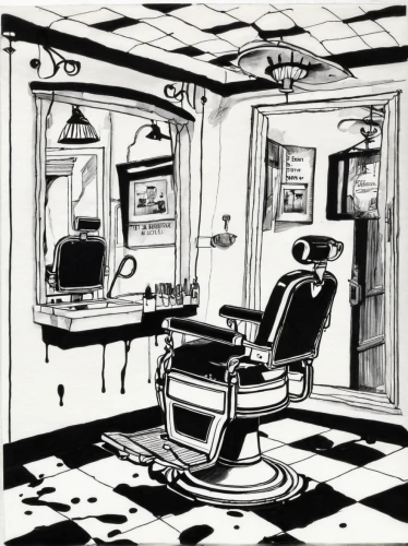 barber shop,barbershop,barber chair,barber,salon,the long-hair cutter,hairdressing,pomade,retro 1950's clip art,hairdresser,hairdressers,beauty room,beauty salon,shave,crew cut,vintage drawing,consulting room,hair dresser,beautician,hair cut,Illustration,Black and White,Black and White 34