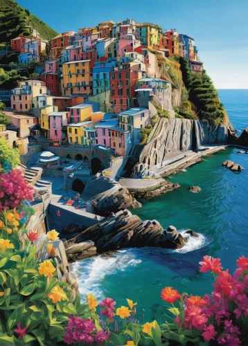 italy liguria,liguria,cinque terre,italian painter,portofino,manarola,vernazza,italy,italia,positano,coastal landscape,scilla,camogli,isola d'elba,campania,lombardy,mediterranean,colorful city,sea landscape,elba island,Conceptual Art,Oil color,Oil Color 12