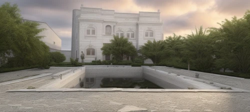 mortuary temple,3d rendering,mausoleum ruins,sunken church,white temple,mausoleum,reflecting pool,egyptian temple,russian pyramid,build by mirza golam pir,baptistery,tombs,peter-pavel's fortress,3d rendered,render,royal tombs,virtual landscape,3d render,obelisk tomb,temple fade,Common,Common,Natural