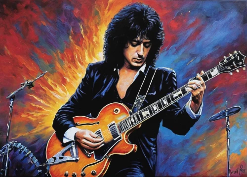 painted guitar,jazz guitarist,epiphone,gibson,guitar solo,electric guitar,guitar player,the guitar,mick,guitarist,george,oil on canvas,guitar,wall,born 1953-54,rock,painting,painting technique,rhythm blues,keith-albee theatre,Illustration,Paper based,Paper Based 09