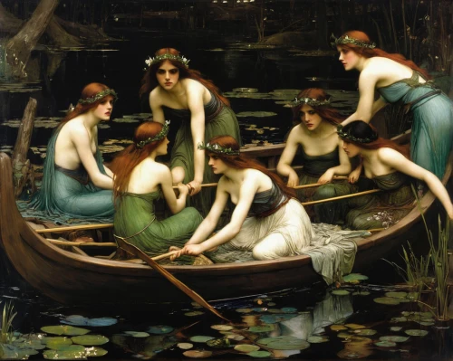 narcissus of the poets,narcissus,canoes,rowboats,asher durand,regatta,bouguereau,the magdalene,young women,row boats,row-boat,canoeing,rowers,emile vernon,oars,lilly pond,lillies,idyll,afloat,apollo and the muses,Conceptual Art,Fantasy,Fantasy 12