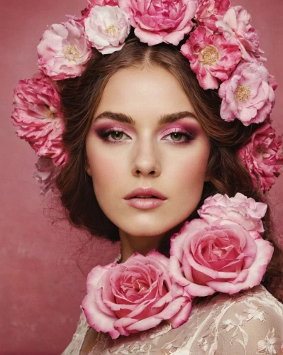 vintage makeup,flower wall en,pink roses,pink beauty,vintage flowers,pink floral background,pink carnations,rose pink colors,wild roses,blooming roses,pink flowers,peach rose,vintage floral,rose wreath,beautiful girl with flowers,with roses,pink carnation,women's cosmetics,flower hat,blooming wreath,Illustration,Realistic Fantasy,Realistic Fantasy 09