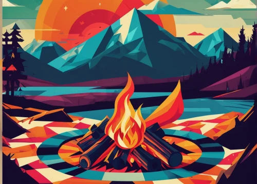 campfire,vermilion lakes,campfires,fire mountain,fire in the mountains,volcano,volcanos,travel poster,fire planet,volcanoes,camp fire,campsite,fire and water,wildfire,forest fire,volcanic,fire background,burning torch,fire land,the eternal flame,Illustration,Vector,Vector 17