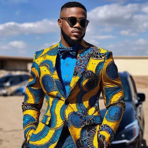 african businessman,basotho,african man,african boy,suit of spades,a black man on a suit,african culture,traditional patterns,african,man's fashion,patterned,fabrics,dark blue and gold,men's suit,confuse the enemy,blue print,cameroon,the suit,benin,memphis pattern,Illustration,Paper based,Paper Based 03
