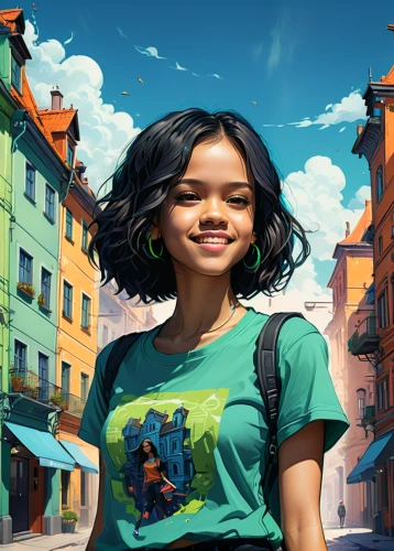 girl in t-shirt,vector girl,game illustration,world digital painting,maya,sci fiction illustration,girl in a historic way,girl with bread-and-butter,digital compositing,girl with cereal bowl,tiana,illustrator,city ​​portrait,girl studying,meteora,cg artwork,girl with speech bubble,rosa ' amber cover,portrait background,kids illustration,Conceptual Art,Fantasy,Fantasy 17