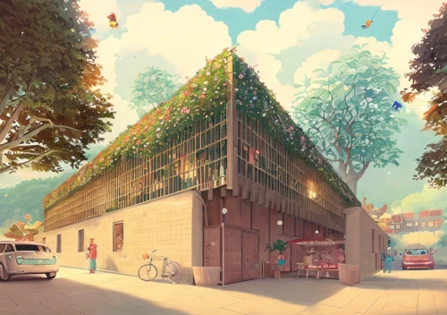 eco-construction,eco hotel,timber house,hahnenfu greenhouse,bamboo car,wooden roof,greenhouse,wooden facade,wooden house,multistoreyed,cubic house,barn,greenhouse cover,gas-station,industrial building,grass roof,house in the forest,eco,parking place,environment,Game&Anime,Doodle,Children's Animation