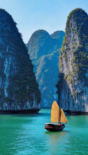 halong bay,phang nga bay,khao phing kan,teal blue asia,thailand,vietnam,boat landscape,southeast asia,phuket province,thai,viet nam,vietnam's,long-tail boat,sailing-boat,phuket,ham ninh,sailing boat,sea sailing ship,da nang,thailad,Illustration,Abstract Fantasy,Abstract Fantasy 10