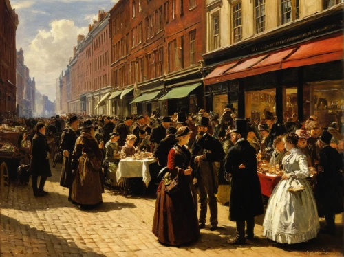 street scene,july 1888,woman with ice-cream,bougereau,street musicians,bistrot,large market,the market,19th century,street party,promenade,paris shops,commerce,the victorian era,paris cafe,viennese cuisine,market,asher durand,vendors,woman shopping,Art,Classical Oil Painting,Classical Oil Painting 09