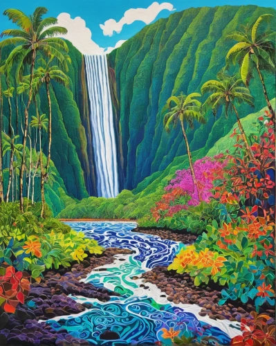 molokai,kauai,maui,tropical bloom,aloha,luau,hawaii,waterfall,oahu,waterfalls,water falls,water fall,brown waterfall,samoa,tahiti,a small waterfall,cascading,napali,cascades,kalua,Illustration,Abstract Fantasy,Abstract Fantasy 08