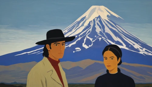 shirakami-sanchi,two people,utonagan,khokhloma painting,rice mountain,travel poster,ica - peru,cool woodblock images,cotopaxi,chimborazo,popocatepetl,indigenous painting,pachamama,fuji,uyuni,nepali npr,khuushuur,young couple,mountain spirit,vicuña,Conceptual Art,Oil color,Oil Color 13