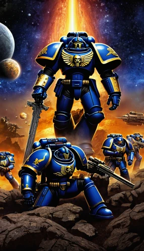 dark blue and gold,dreadnought,scarab,scarabs,alien warrior,sterntaler,battlecruiser,ninjago,blue angels,asteroids,patrols,vulcania,argus,knight star,alacart,kryptarum-the bumble bee,cartoon video game background,bolt-004,cg artwork,mech,Illustration,Retro,Retro 23