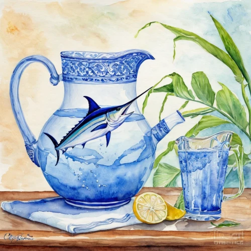 watercolor tea,watercolor tea set,watercolor tea shop,watercolor blue,fragrance teapot,watercolor painting,watering can,watercolor cafe,agua de valencia,watercolor background,water color,tea pot,blue and white porcelain,watercolor paint,asian teapot,tea still life with melon,watercolor,teapot,lemon tea,watercolors,Illustration,Paper based,Paper Based 24