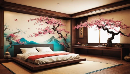 japanese-style room,japanese floral background,canopy bed,sleeping room,japanese art,floral japanese,room divider,bedroom,interior decoration,great room,chinese style,silk tree,japanese style,ryokan,cherry blossom japanese,cherry blossom tree,oriental painting,japanese cherry blossom,modern room,guest room,Photography,Artistic Photography,Artistic Photography 05