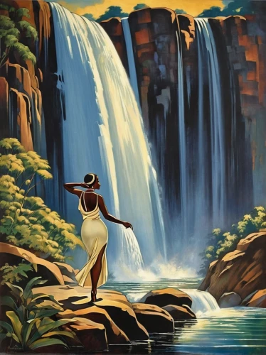 indigenous painting,brown waterfall,wasserfall,aboriginal culture,pocahontas,khokhloma painting,sudan,woman at the well,hunting scene,el dorado,indigenous culture,water fowl,ivory-billed woodpecker,water fall,bird kingdom,zion,nile goose,chukar,fly fishing,uganda,Illustration,Realistic Fantasy,Realistic Fantasy 21