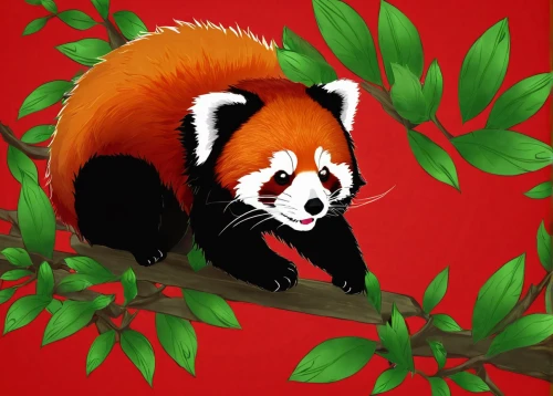 red panda,vector illustration,panda,chinese panda,on a red background,bamboo,colored pencil background,oliang,red background,vector art,xiangwei,lun,digital illustration,mandarin,illustration,bandana background,po,on a transparent background,vector graphic,pandabear,Illustration,Japanese style,Japanese Style 12