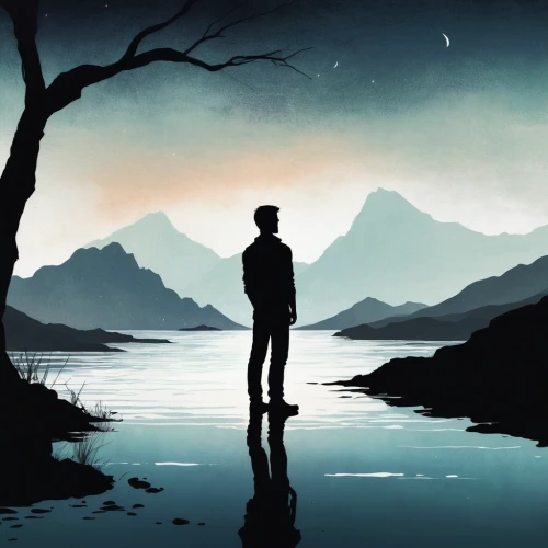 silhouette art,man silhouette,the wanderer,sci fiction illustration,silhouette of man,wanderer,landscape background,world digital painting,art silhouette,dusk background,background image,digital compositing,nature and man,art background,digital illustration,digital art,silhouette,evening lake,digital artwork,the silhouette,Conceptual Art,Fantasy,Fantasy 17