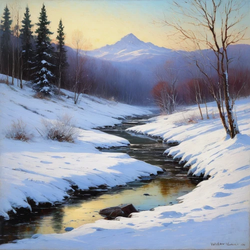 winter landscape,snow landscape,snowy landscape,mountain stream,mountain river,christmas landscape,snow scene,salt meadow landscape,mountain scene,mountain landscape,winter light,flowing creek,winter morning,early winter,heather winter,snowy mountains,river landscape,white mountains,mountain spring,snow bridge,Illustration,Paper based,Paper Based 05