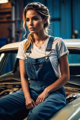 girl in overalls,girl and car,auto mechanic,auto repair shop,car mechanic,auto repair,automobile repair shop,overalls,car repair,mechanic,blue-collar,blue-collar worker,dodge la femme,coveralls,denim jumpsuit,automotive care,waitress,girl in car,bluejeans,buick y-job,Photography,General,Cinematic