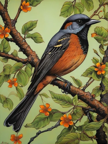 american robin,baltimore oriole,bird painting,rufous,flower and bird illustration,old world oriole,daurian redstart,redstart,bird illustration,black headed grosbeak,tickell's blue flycatcher,chestnut-backed chickadee,oriole,chestnut sided warbler,american redstart,varied thrush,towhee,tropical bird climber,orange-bellied flowerpecker,bird robin,Illustration,Black and White,Black and White 06