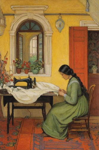 girl studying,girl at the computer,woman playing,woman eating apple,girl in the kitchen,woman praying,woman drinking coffee,child with a book,woman sitting,woman holding pie,children studying,praying woman,girl with cereal bowl,dining room,meticulous painting,girl with bread-and-butter,the little girl's room,dining table,woman at cafe,partiture,Illustration,Retro,Retro 07