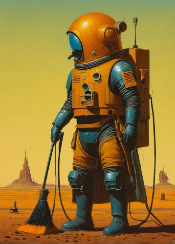 sci fiction illustration,spacesuit,robot in space,sci fi,red planet,science fiction,aquanaut,sci - fi,sci-fi,mission to mars,science-fiction,scifi,surveyor,atomic age,space-suit,pioneer 10,martian,space suit,astronaut,diving helmet,Conceptual Art,Sci-Fi,Sci-Fi 17