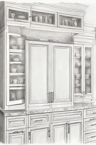 china cabinet,cabinetry,cabinets,kitchen cabinet,armoire,pantry,cabinet,storage cabinet,cupboard,dark cabinetry,sideboard,kitchen design,chiffonier,dresser,bathroom cabinet,drawers,kitchen cart,dark cabinets,drawer,bookcase,Illustration,Black and White,Black and White 30