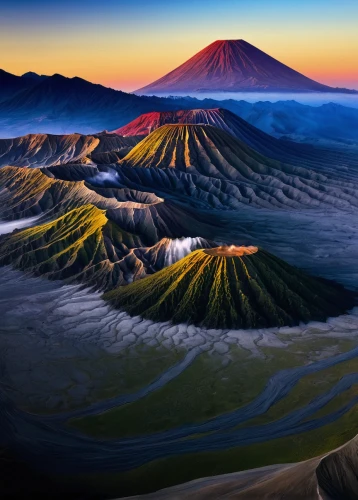 mount bromo,volcanic landscape,bromo,pura mandara giri semeru agung,gunung semeru,volcanic landform,gorely volcano,semeru,volcanic field,tongariro,cinder cone,koryaksky volcano,fuji mountain,inner mongolian beauty,fuji,japanese mountains,stratovolcano,volcano laki,kamchatka,active volcano,Illustration,Retro,Retro 26