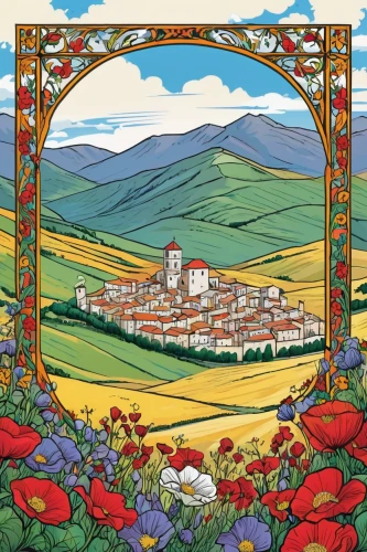 tuscan,volterra,montepulciano,monferrato,piemonte,pollino,wall calendar,bovino,viticulture,cover,frame border illustration,apulia,lombardy,campagna,provencal life,grand bleu de gascogne,asturias,wine region,high rhône valley,la rioja,Illustration,American Style,American Style 13