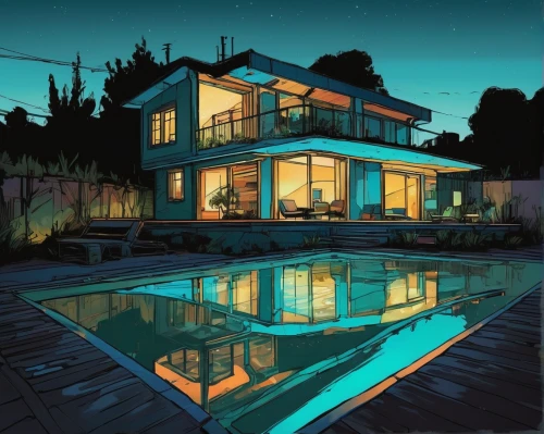 houses clipart,pool house,mid century house,house drawing,bungalow,beach house,suburbs,beachhouse,summer house,floating huts,house by the water,house painting,outskirts,suburban,smart home,smarthome,house shape,house silhouette,smart house,homes,Illustration,Realistic Fantasy,Realistic Fantasy 23