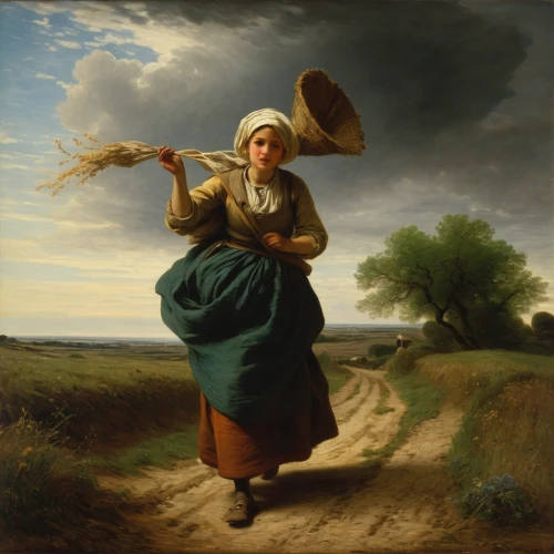 woman holding pie,girl with bread-and-butter,basket weaver,woman playing,east-european shepherd,woman with ice-cream,woman of straw,girl with cloth,winemaker,girl with a wheel,girl picking flowers,woman at the well,pilgrim,picking vegetables in early spring,woman walking,little girl in wind,woman eating apple,girl picking apples,pilgrims,shepherd,Conceptual Art,Daily,Daily 28