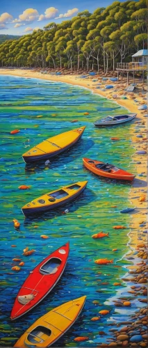 small boats on sea,kayaks,beach landscape,canoes,pedalos,kayaker,rowing boats,regatta,sea kayak,row boats,wooden boats,carbis bay,fishing boats,rowboats,summer beach umbrellas,boats,carol colman,sailing boats,sea landscape,oil painting on canvas,Conceptual Art,Daily,Daily 28