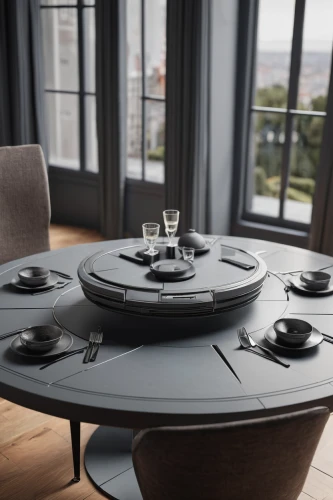 saucer,coffee table,dining room table,dining table,conference table,set table,orrery,conference room table,cable reel,turn-table,sofa tables,tabletop,sound table,danish furniture,black table,cake stand,outdoor table,kitchen table,round table,industrial design,Photography,General,Sci-Fi