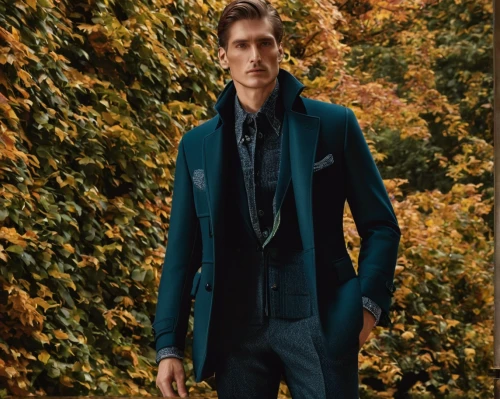 men's suit,frock coat,turquoise wool,overcoat,long coat,male model,blue peacock,navy suit,imperial coat,coat color,bolero jacket,men's wear,valentino,autumnal,aristocrat,teal and orange,wedding suit,green jacket,suit trousers,peacock,Art,Classical Oil Painting,Classical Oil Painting 04