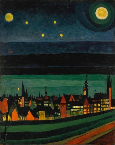 night scene,bamberg,city of münster,landsberg,muenster,night view,lübeck,tübingen,dresden,herfstanemoon,1921,at night,1925,1926,magdeburg,braunschweig,moonlit night,augsburg,bremen,trondheim,Art,Artistic Painting,Artistic Painting 27