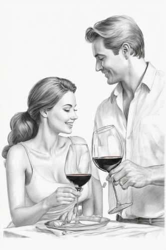 a glass of wine,romantic portrait,two types of wine,romantic dinner,valentine's day clip art,glass of wine,food and wine,young couple,red wine,wine,man and wife,courtship,wine cocktail,dinner for two,as a couple,drop of wine,holiday wine and honey,port wine,wines,man and woman,Illustration,Black and White,Black and White 30