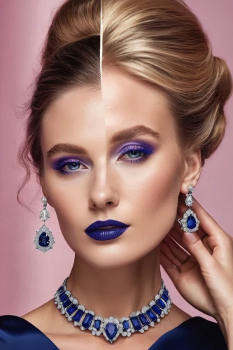 cobalt blue,mazarine blue,retouching,jeweled,vintage makeup,royal blue,jewelry,blue peacock,electric blue,blue violet,women's cosmetics,bridal jewelry,blue enchantress,airbrushed,jewellery,retouch,jasmine blue,eyes makeup,jewelry store,neon makeup,Illustration,Paper based,Paper Based 09
