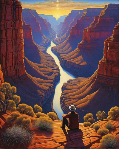 grand canyon,canyon,guards of the canyon,fairyland canyon,glen canyon,desert landscape,cliff dwelling,horseshoe bend,desert desert landscape,bright angel trail,zion,navajo bay,arid landscape,anasazi,street canyon,arizona,angel's landing,river landscape,southwestern,moon valley,Illustration,Abstract Fantasy,Abstract Fantasy 21