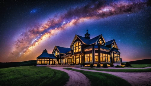 the milky way,astronomy,milkyway,new zealand,milky way,fairytale castle,nz,starry night,fairy galaxy,tekapo,south island,fairy tale castle,victorian,starscape,otago,the night sky,victorian house,starry sky,star sky,fantasy picture,Illustration,Vector,Vector 16