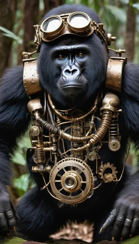 gorilla,kong,ape,gorilla soldier,chimpanzee,war monkey,king kong,monkey soldier,heavy motorcycle,bongo,great apes,chimp,monkeys band,monkey wrench,orangutan,primate,uganda kob,common chimpanzee,unit,scrap sculpture,Conceptual Art,Fantasy,Fantasy 25