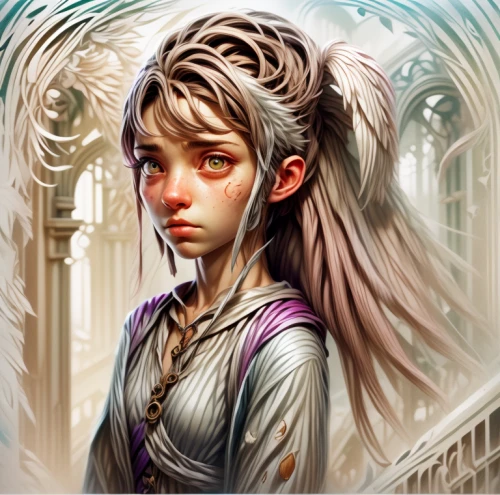violet head elf,fantasy portrait,elven,mystical portrait of a girl,fantasy art,fae,heroic fantasy,eglantine,fairy tale character,world digital painting,rapunzel,fantasy picture,the enchantress,elza,young girl,elven flower,fairy tale icons,child girl,faery,little girl in wind