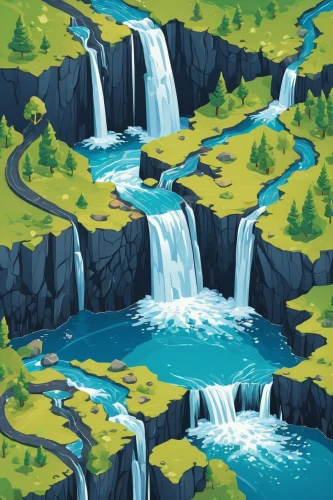 waterfalls,water falls,waterfall,a small waterfall,falls,water fall,ash falls,wasserfall,ilse falls,falls of the cliff,meanders,brown waterfall,bond falls,water flow,cartoon video game background,haifoss,fluvial landforms of streams,cascade,water courses,cascades,Unique,3D,Isometric