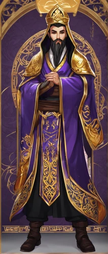 rabbi,magistrate,archimandrite,purple and gold,magus,shuanghuan noble,greek orthodox,middle eastern monk,emperor,gold and purple,yi sun sin,high priest,zoroastrian novruz,sultan,monk,jewish,orthodox,hinnom,persian poet,the emperor's mustache,Illustration,Realistic Fantasy,Realistic Fantasy 43